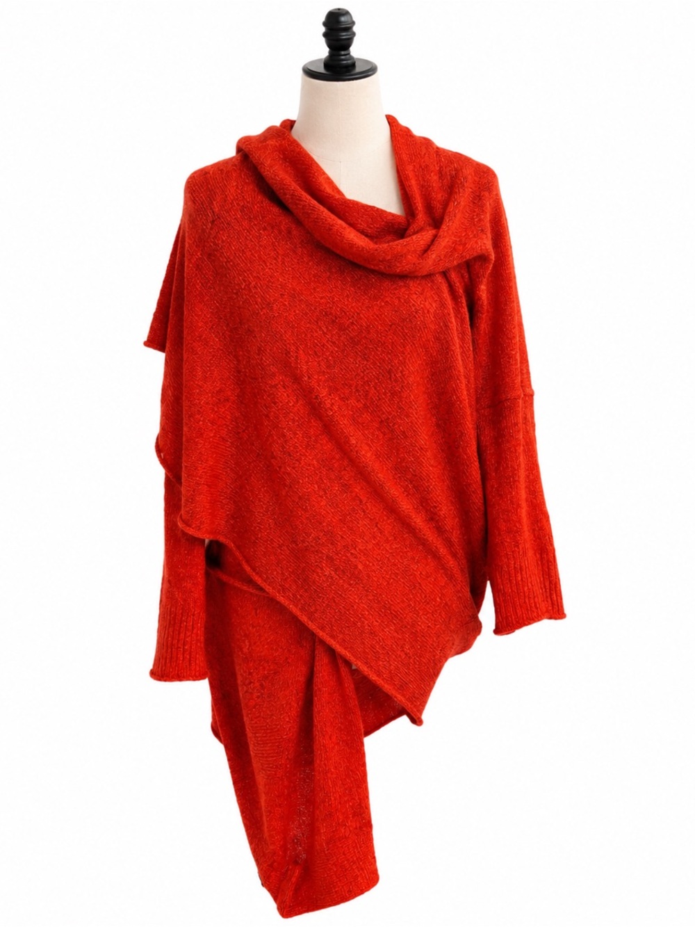 Unique Orange Asymmetric Cowl Neck Women's Sweater